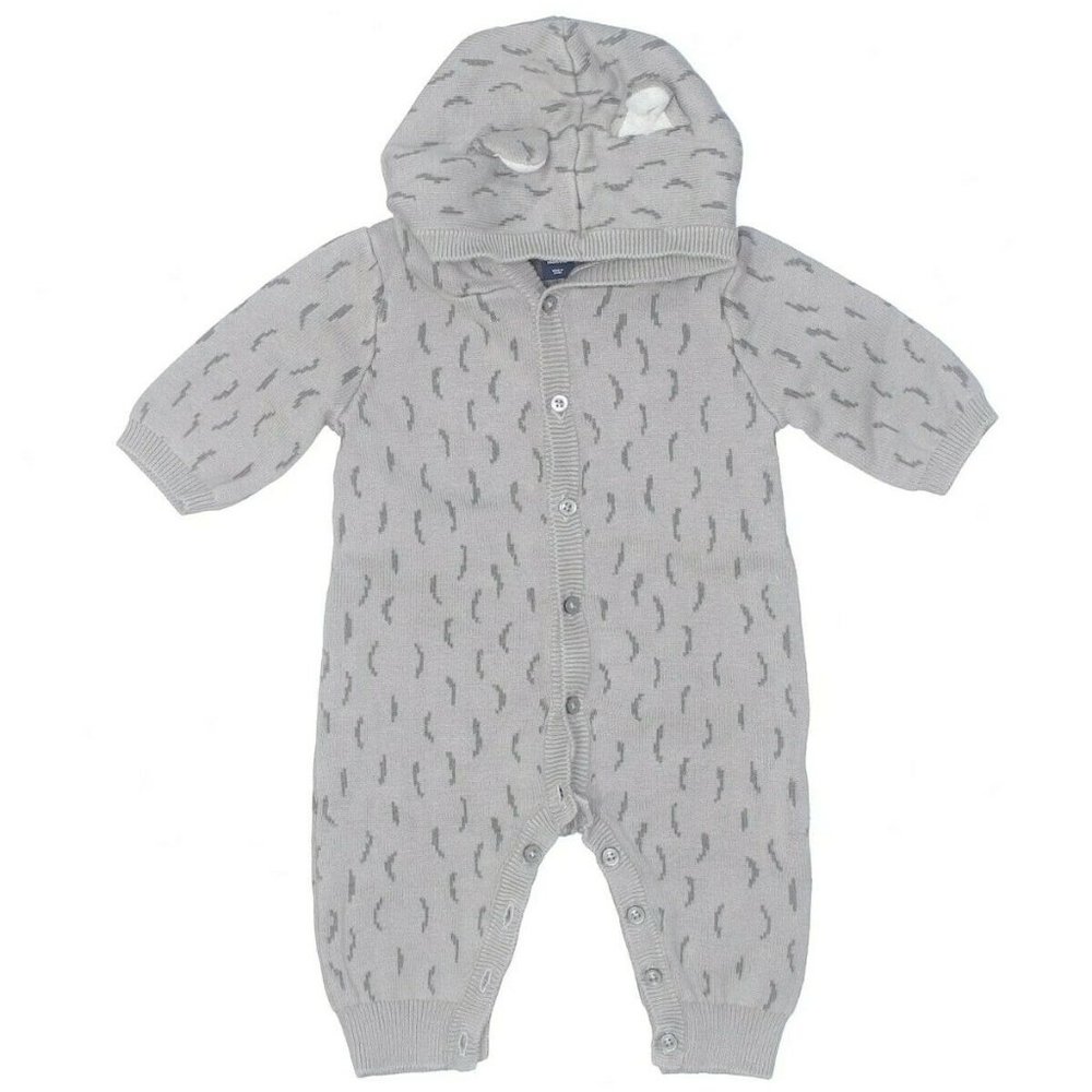 GAP Baby Size 0-3 Months Gray Wolf Ear One-Piece Sweater Romper w/Hood